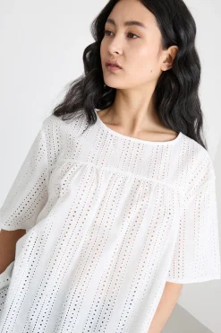 Top boxy in popeline e jersey - Bianco