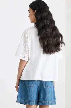Top boxy in popeline e jersey - Bianco