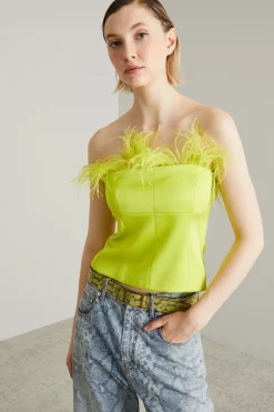 Top bustier con piume - Verde Acido