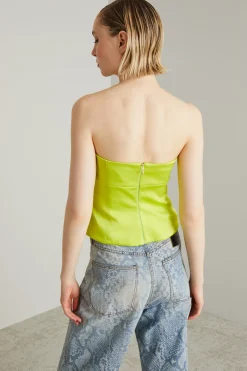 Top bustier con piume - Verde Acido