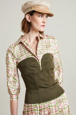 Top bustier in gabardina di cotone - Verde Kaki