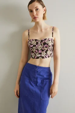 Top bustier in popeline - Marrone Rosa