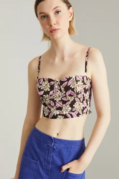 Top bustier in popeline - Marrone Rosa