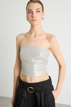 Top bustier laminato - Argento