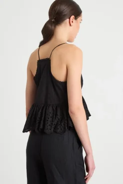 Top con balza in pizzo sangallo - Nero