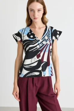 Top con balze - Bianco Nero Bordeaux
