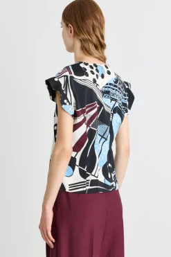 Top con balze - Bianco Nero Bordeaux