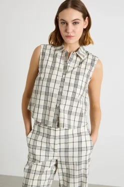 Top con bottone bijoux - Bianco