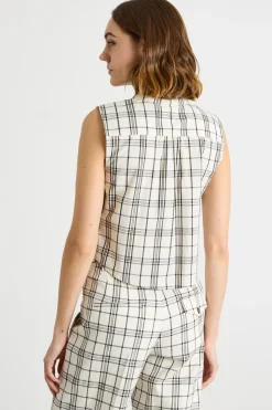 Top con bottone bijoux - Bianco