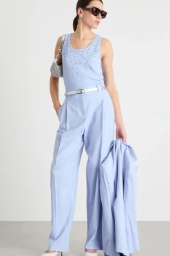 Top con cristalli cabochon - Azzurro