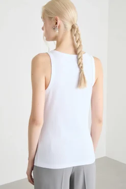 Top con cristalli cabochon - Bianco