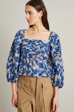 Top con maniche a sbuffo - Blu