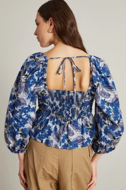 Top con maniche a sbuffo - Blu