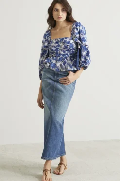 Top con maniche a sbuffo - Blu