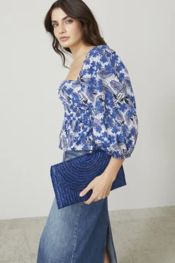 Top con maniche a sbuffo - Blu