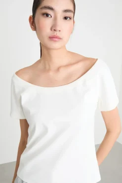 Top con maxi scollo - Bianco