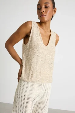 Top con paillettes - Beige