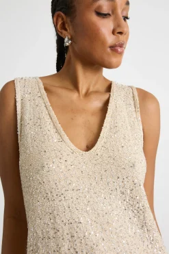 Top con paillettes - Beige