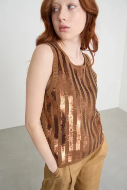 Top con paillettes - Marrone Cammello