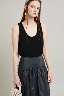 Top con profili in strass - Nero