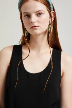 Top con profili in strass - Nero