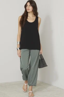Top con profili in strass - Nero