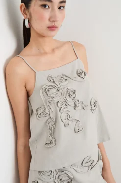 Top con ricamo floreale - Grigio