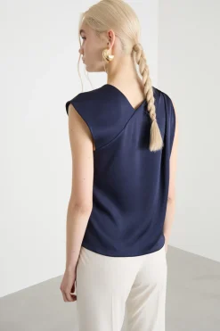 Top con scollo asimmetrico - Blu