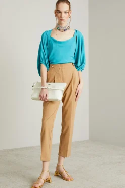 Top con scollo drappeggiato - Azzurro