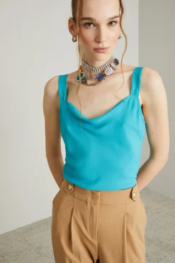 Top con scollo drappeggiato - Azzurro