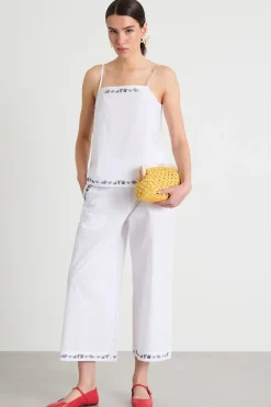 Top con scollo dritto ricamato - Bianco