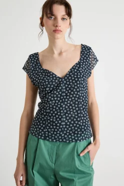 Top con scollo geometrico - Blu Bianco