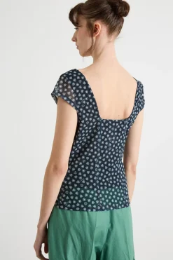 Top con scollo geometrico - Blu Bianco