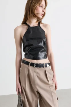 Top con spalline sottili incrociate - Nero