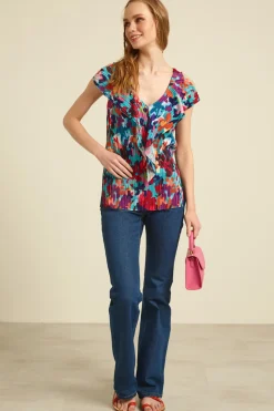 Top con volant - Celeste Viola Arancio