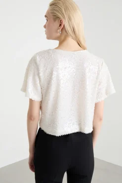 Top crop con paillettes - Bianco
