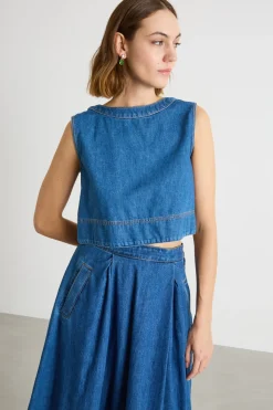 Top crop in jeans - Blu