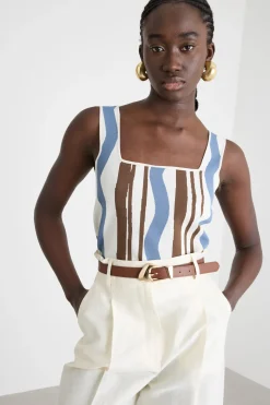 Top crop in maglia - Blu Marrone