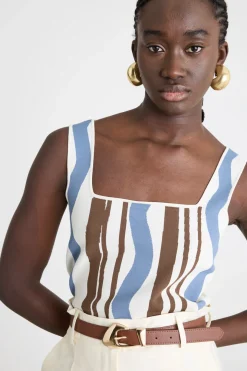 Top crop in maglia - Blu Marrone