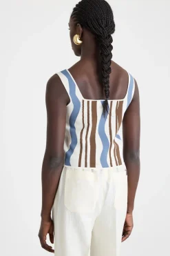 Top crop in maglia - Blu Marrone