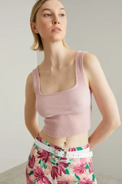 Top cropped a costine - Rosa