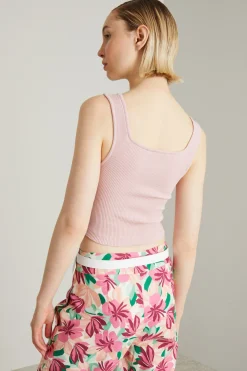 Top cropped a costine - Rosa