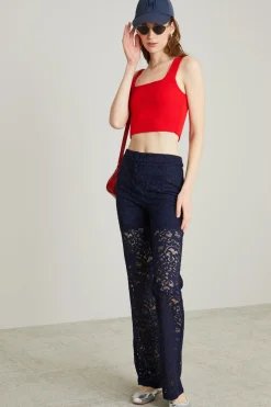 Top cropped a costine - Rosso