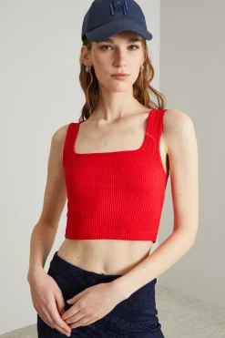 Top cropped a costine - Rosso
