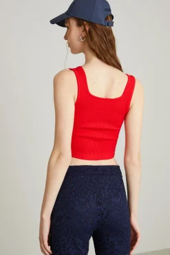 Top cropped a costine - Rosso