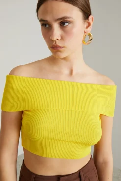 Top cropped con scollo a fascia - Giallo Sole