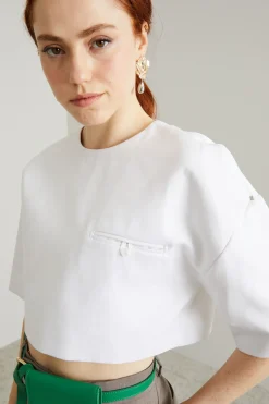 Top cropped con taschino - Bianco