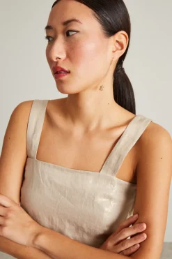 Top cropped in lino laminato - Sabbia