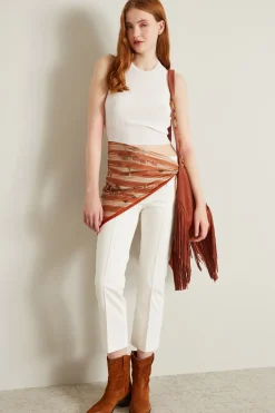 Top cropped in maglia crépe - Bianco