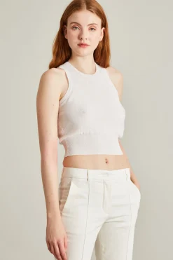 Top cropped in maglia crépe - Bianco